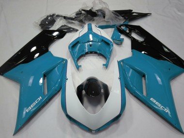 Azul Claro Brillante & Blanco 07-14 Ducati 848 1098 1198 Carenados Moto