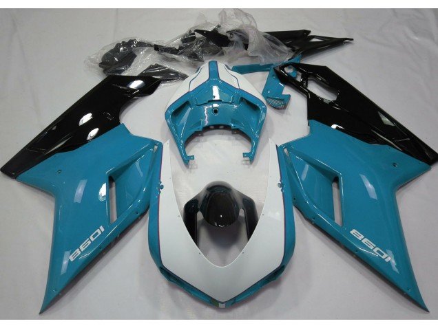 Azul Claro Brillante & Blanco 07-14 Ducati 848 1098 1198 Carenados Moto Azul Claro Brillante & Blanco 07-14 Ducati 848 1098 1198 Carenados Moto