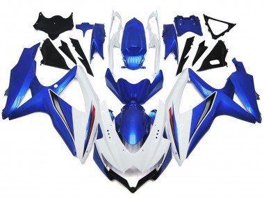 Blanco Brillante Con Plata & Azul 08-10 GSXR 600-750 Carenados Moto