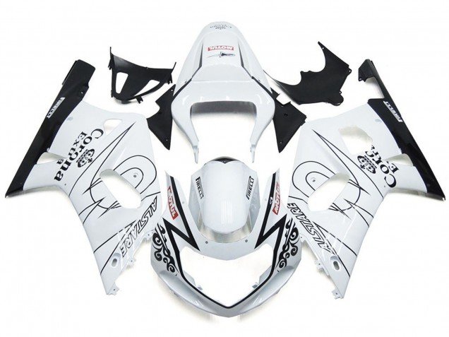 Blanco Brillante Corona & Negro 01-03 GSXR 600-750 Carenados Moto