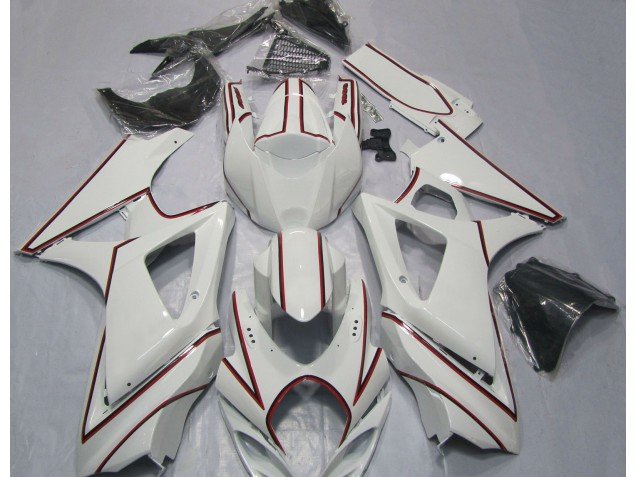 Blanco Con Raya Diplomática Roja 07-08 GSXR 1000 Carenados Moto Blanco Con Raya Diplomática Roja 07-08 GSXR 1000 Carenados Moto