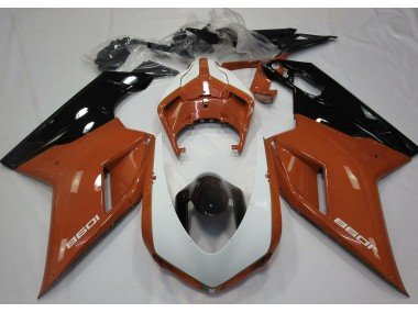 Naranja Brillante & Blanco 07-14 Ducati 848 1098 1198 Carenados Moto