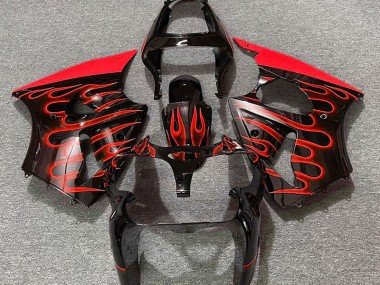 Negro Brillante & Rojo Llama 00-02 ZX6R Carenados Moto