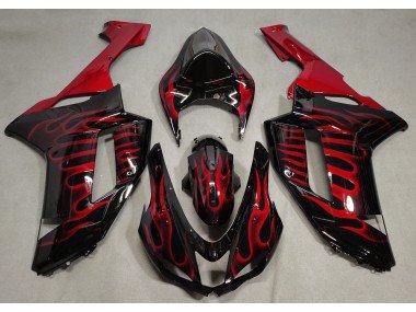Negro Brillante & Rojo Llama 07-08 ZX6R Carenados Moto