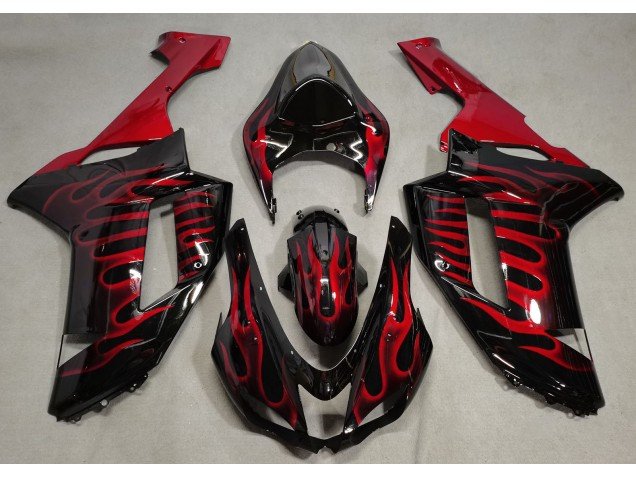 Negro Brillante & Rojo Llama 07-08 ZX6R Carenados Moto Negro Brillante & Rojo Llama 07-08 ZX6R Carenados Moto