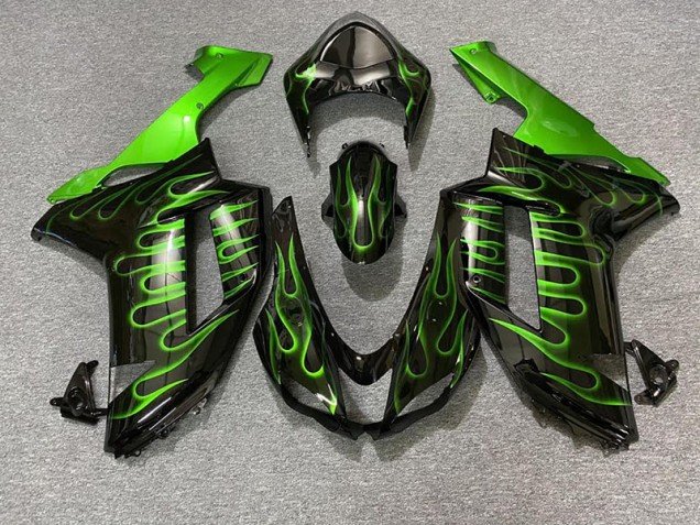 Negro Brillante & Verde Llama 07-08 ZX6R Carenados Moto Negro Brillante & Verde Llama 07-08 ZX6R Carenados Moto
