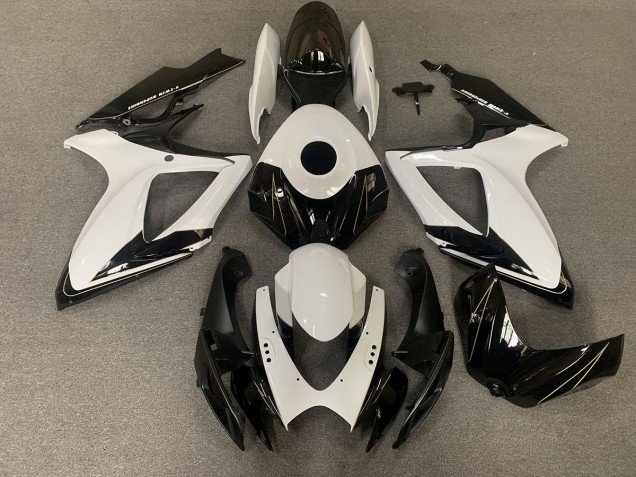 Negro Mate & Blanco Brillante 06-07 GSXR 600-750 Carenados Moto Negro Mate & Blanco Brillante 06-07 GSXR 600-750 Carenados Moto