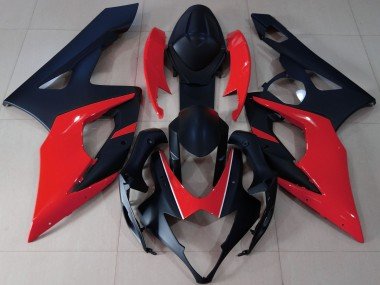 Negro Mate & Rojo 05-06 GSXR 1000 Carenados Moto