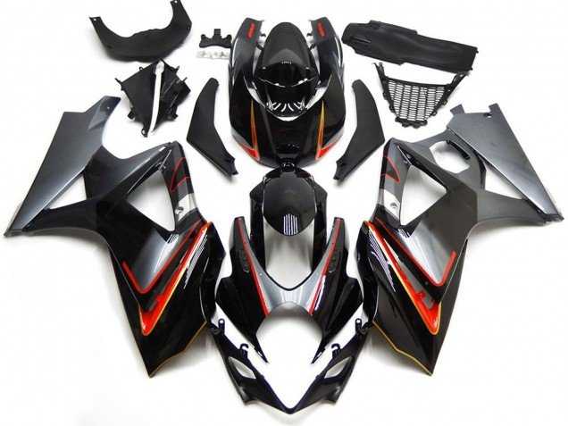 Plata & Negro Con Rojo 07-08 GSXR 1000 Carenados Moto