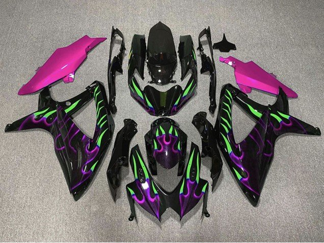 Púrpura & Verde Llama 08-10 GSXR 600-750 Carenados Moto Púrpura & Verde Llama 08-10 GSXR 600-750 Carenados Moto