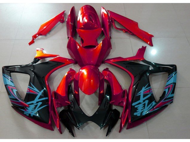 Rojo Brillante & Negro 06-07 GSXR 600-750 Carenados Moto Rojo Brillante & Negro 06-07 GSXR 600-750 Carenados Moto