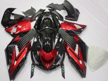 Rojo Brillante & Negro Liso 06-11 ZX14R Carenados Moto