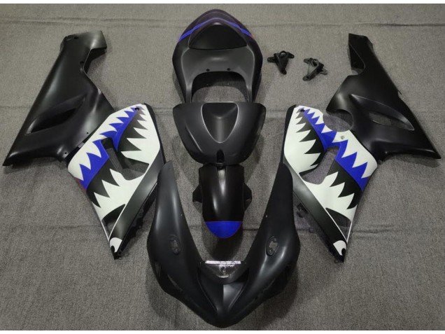 Tiburón Negro Mate & Azul 05-06 ZX6R Carenados Moto