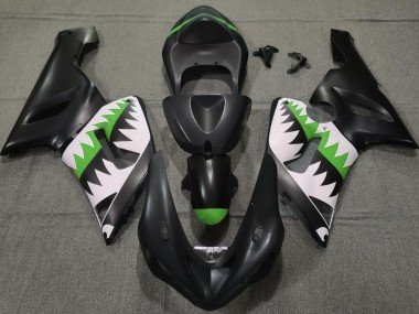 Tiburón Negro Mate & Verde 05-06 ZX6R Carenados Moto