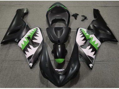 Tiburón Negro Mate & Verde 05-06 ZX6R Carenados Moto
