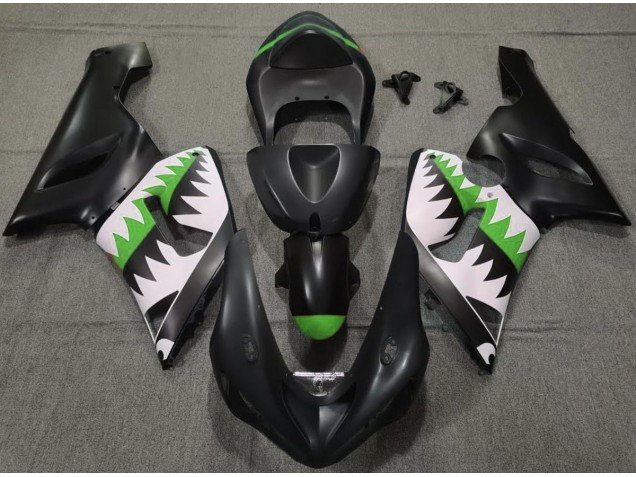 Tiburón Negro Mate & Verde 05-06 ZX6R Carenados Moto Tiburón Negro Mate & Verde 05-06 ZX6R Carenados Moto