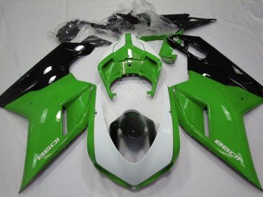 Verde Brillante & Blanco 07-14 Ducati 848 1098 1198 Carenados Moto