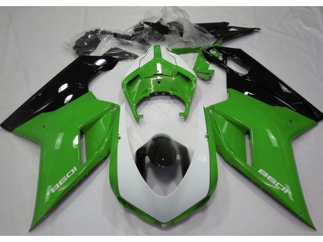Verde Brillante & Blanco 07-14 Ducati 848 1098 1198 Carenados Moto